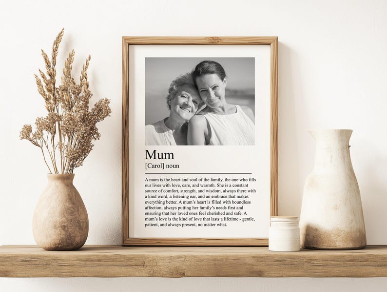 Personalised Mothers Day Gift, Custom name photo Mum Definition print. Gift from Daughter. First Mummy idea. Minimalist Wall Art.