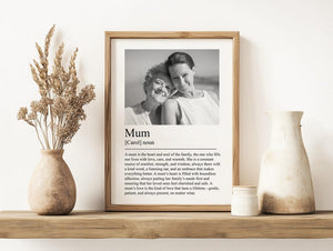 Personalised Mothers Day Gift, Custom name photo Mum Definition print. Gift from Daughter. First Mummy idea. Minimalist Wall Art.