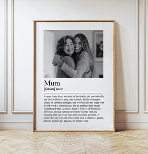 Personalised Mothers Day Gift, Custom name photo Mum Definition print. Gift from Daughter. First Mummy idea. Minimalist Wall Art.