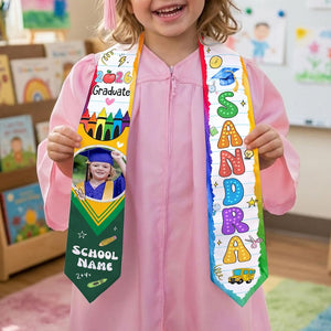 Custom Kids Graduation Stole With Name & Photo, Personalized Crayon Graduation Sash, Kindergarten Grad 2026, First Grade Gift for Graduate