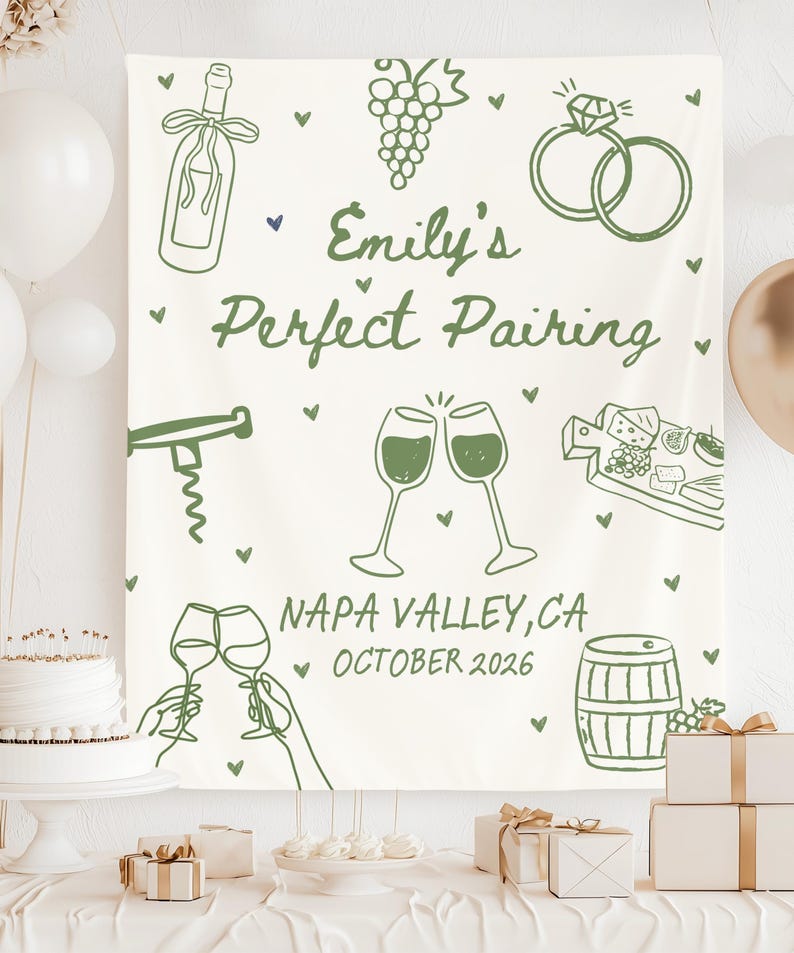 Perfect Pairing Bachelorette Banner, Custom Wine Bachelorette Backdrop, Napa Valley Bridal Shower Sign, Winery Bach Party Decor Personalized