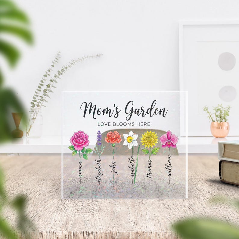 Grandmas Garden Plaque Gift for Grandma, Personalized Gifts for Mothers Day Gifts, Personalized Flower Acrylic plaque