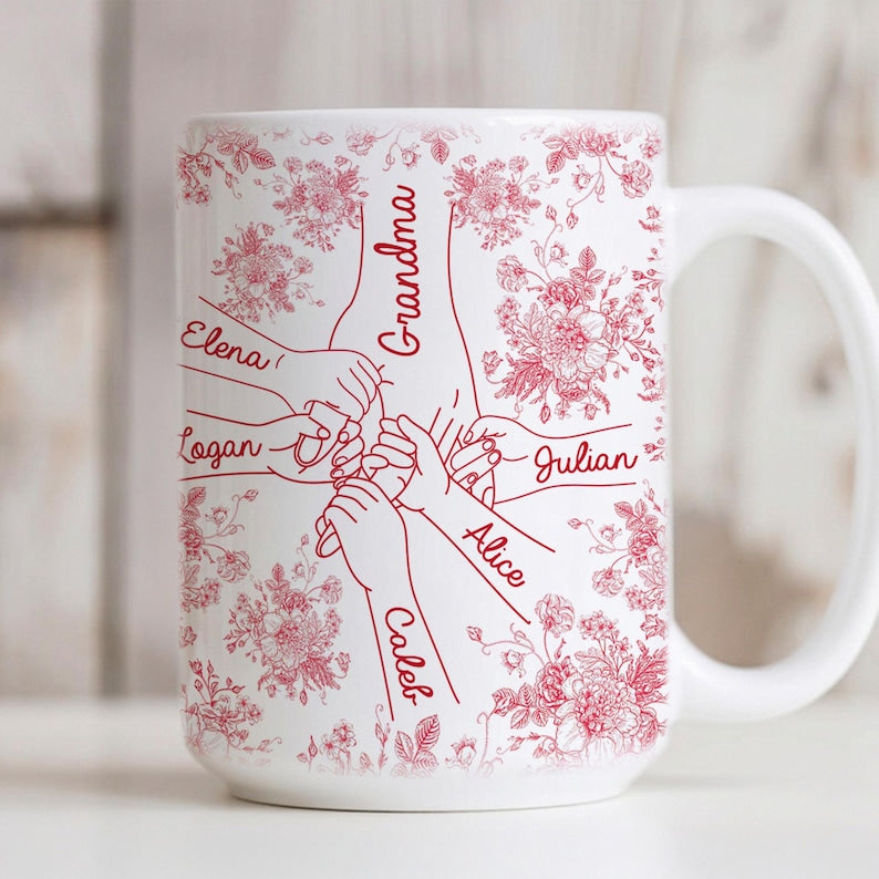 Personalized Grandma Mug, Holding Hands Mugs Mother's Day Gift for Grandma