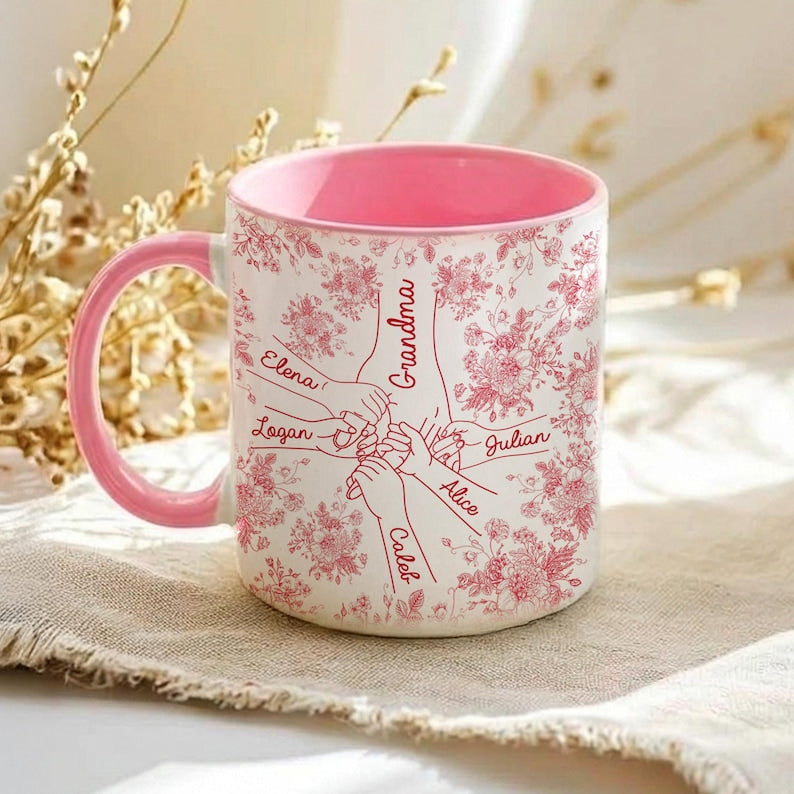 Personalized Grandma Mug, Holding Hands Mugs Mother's Day Gift for Grandma