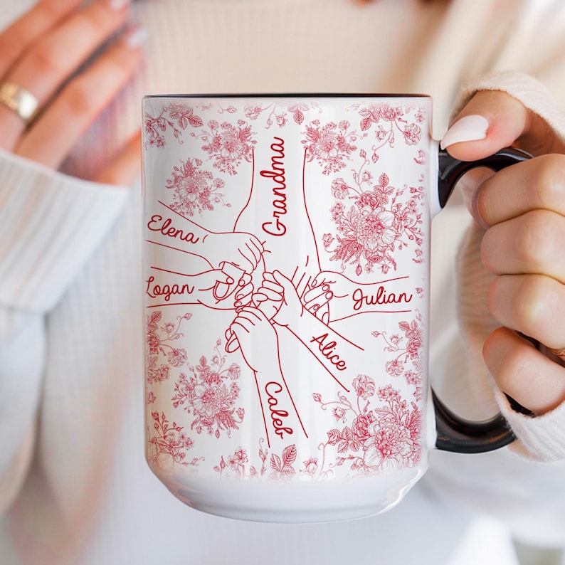 Personalized Grandma Mug, Holding Hands Mugs Mother's Day Gift for Grandma