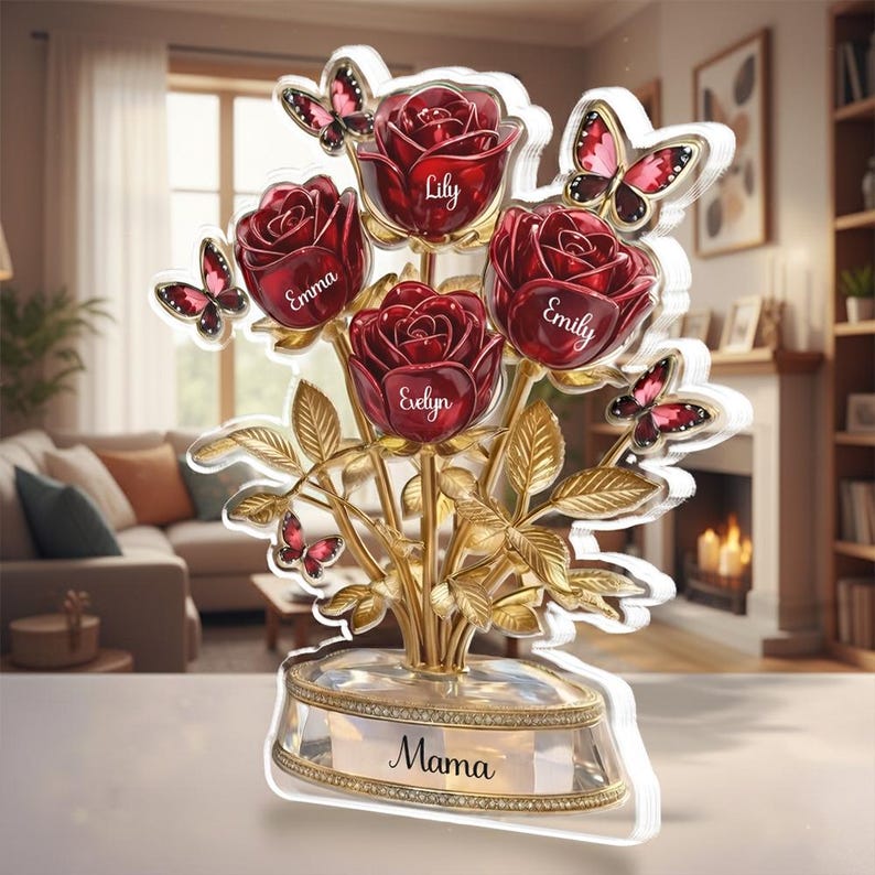 Personalized Mother's Day Gift, Rose Flower Plaque, Gift For Mom Acrylic Plaque, Grandma Gift, Flower Decoration