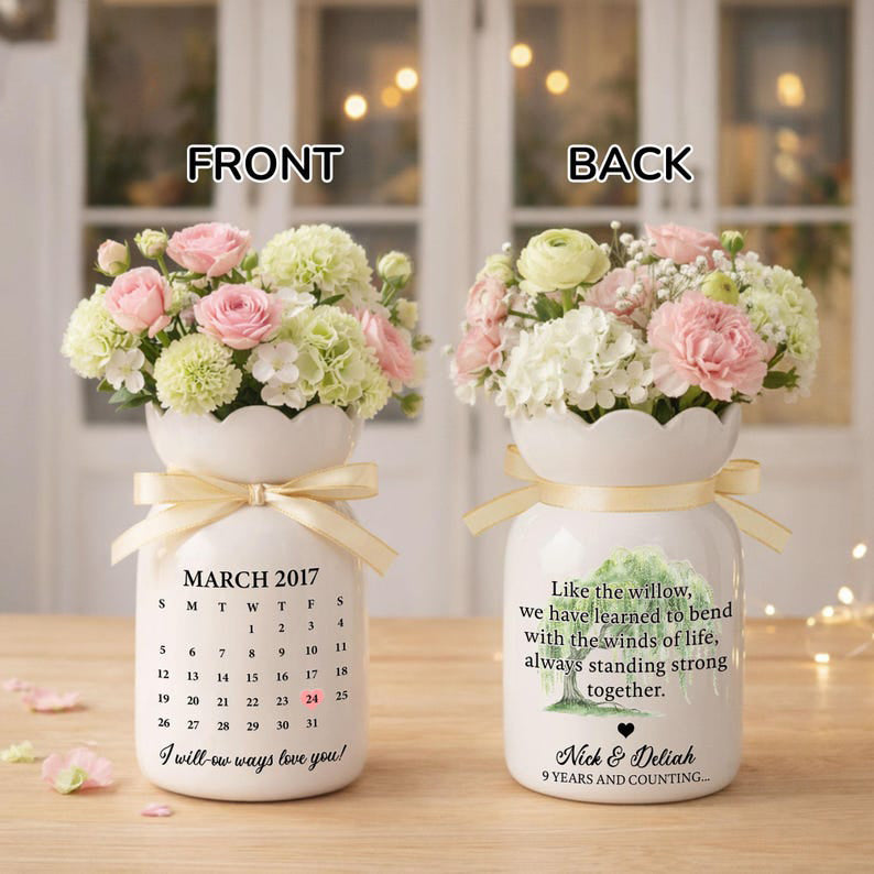Personalized 9th Anniversary Willow Vase, Willow Tree Flower Vase, 9th Anniversary Gift for Wife,9th Anniversary Willow Tree,Gift for Couple
