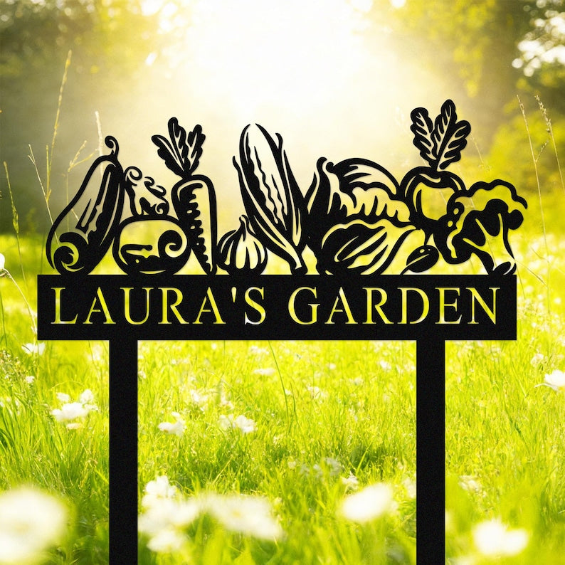 Custom Garden Sign with Stake, Flower Design Personalized Garden Sign, Gardener Name Sign, Yard Sign, Mom's Metal Garden Sign, Porch Decor