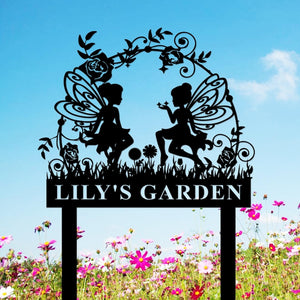 Custom Garden Sign with Stake, Flower Design Personalized Garden Sign, Gardener Name Sign, Yard Sign, Mom's Metal Garden Sign, Porch Decor