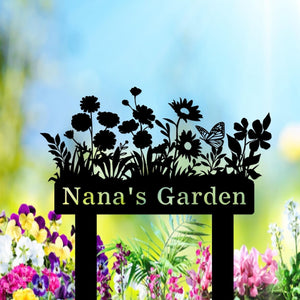 Custom Garden Sign with Stake, Flower Design Personalized Garden Sign, Gardener Name Sign, Yard Sign, Mom's Metal Garden Sign, Porch Decor