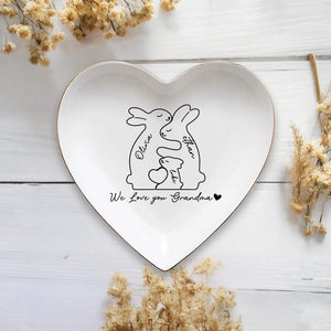 Personalized Bunny Family Jewelry Dish, Custom Ring Dish for Mom, Grandma Trinket Tray with Grandkids Names, Mother's Day Gift, Nana Gift