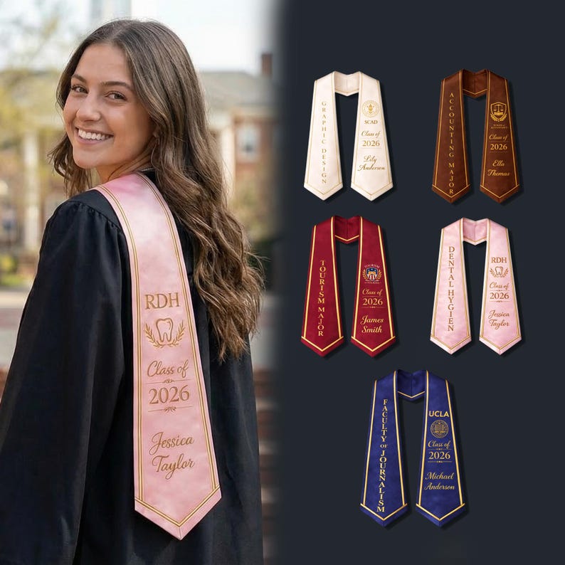 Custom Graduation Stole, Personalized Name Class Year, College Major Sash, Graduation Scarf, Students Ceremony Keepsake