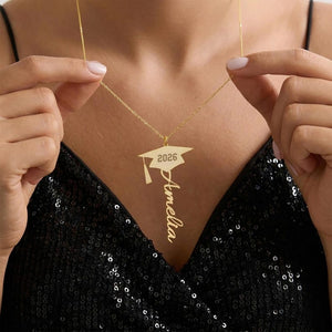 Graduation Name Necklace, Custom Grad Pendant, Senior Gift Jewelry, High School Graduation Gift, Silver Gold Grad Cap Necklace for Her