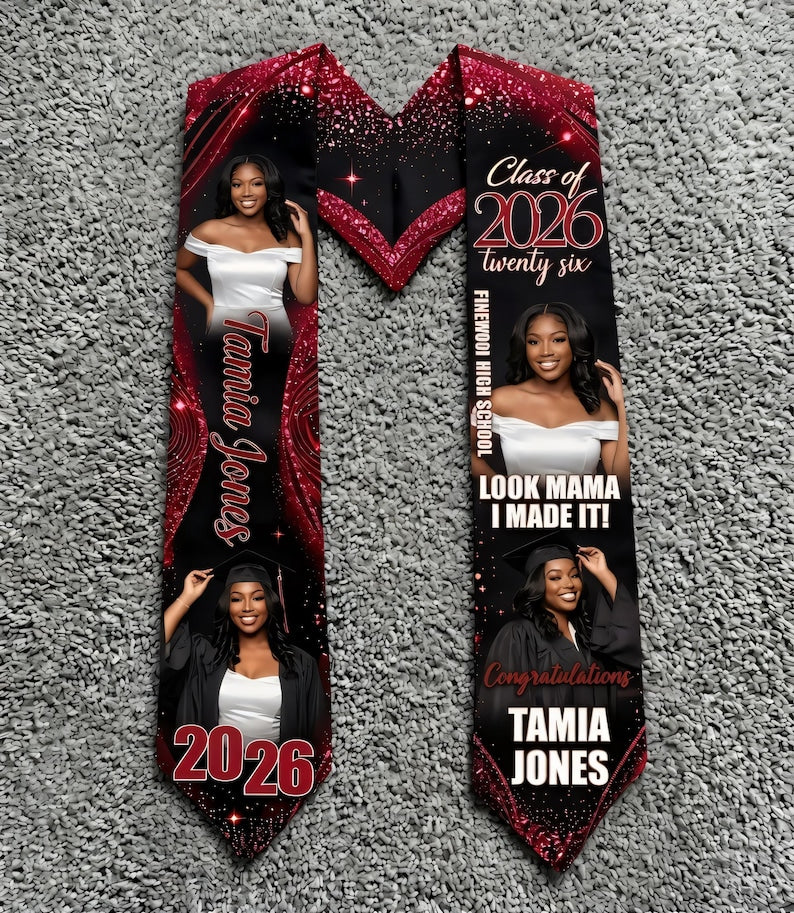 Custom Photo Graduation Stole, Personalized Class of 2026 Stole, Gifts for Student Graduation Gift Teacher Gift