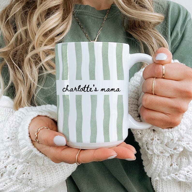 Custpom New Mom Mug: Custom Stripe Coffee Cup First Time Mom Gift, New Parent Gift, Mother's Gift, Future Mom Gift, New Baby Gift for Mom