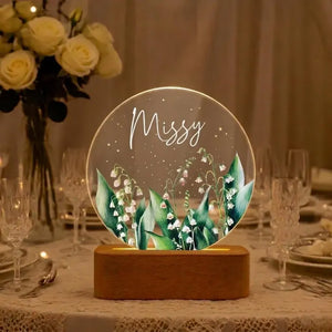 Custom Wildflower Acrylic Lamp: Personalized LED Night Light for Mom, Grandma, Nana