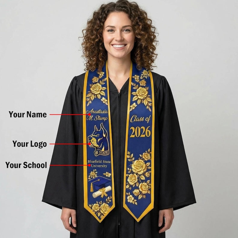 Custom Graduation Stole Class of 2026, Personalized Logo&Name Graduation Sash
