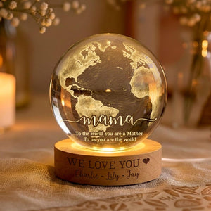 Personalized Mom Crystal Ball LED Night Light, Custom Mother Day Gift, World Map Lamp, LED Wooden Base Keepsake from Kids