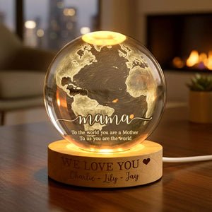 Personalized Mom Crystal Ball LED Night Light, Custom Mother Day Gift, World Map Lamp, LED Wooden Base Keepsake from Kids