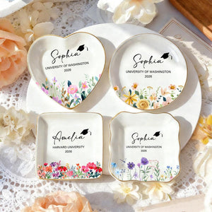 Personalized Wildflower Graduation Ring Dish, Class of 2026 Jewelry Tray with Name, Daughter Grad Gift for Her, Custom Graduation Keepsake