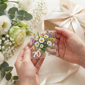 Personalised 70th Birthday Plaque Wildflower Daisy Acrylic Gift for Mum Nan Grandma