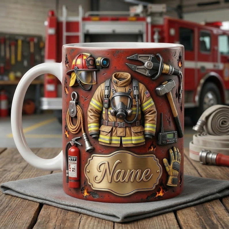 Fire Fighter Mug 3D, Faux 3D Mug, Firefighter Gift Idea, Fireman Coffee Mug, First Responder Mug, Gift for Hero
