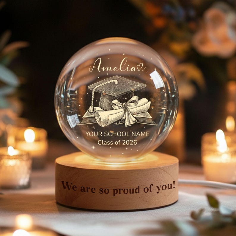 Personalized Graduation Gift, Class of 2026 Crystal Ball Night Light, Graduation Day, Graduation Gift For Senior Congrats on your graduation