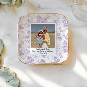 Personalized Mom Photo Jewelry Dish, Custom Photo Wedding Ring Dish, Toile De Jouy Photo Trinket Tray, Mother Of The Bride Gift, MOB Gifts