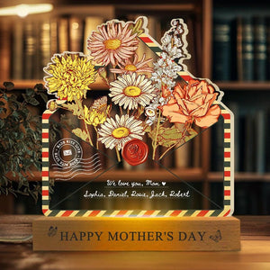 Custom Birth Month Flowers LED Light Lamp Mother's Day Gift For Mom, Grandma's Garden Birthday Gifts Family Keepsake Home Decor