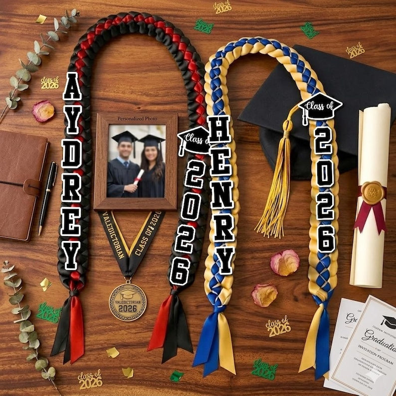 Personalized Ribbon Graduation Lei, Custom Name Grad Lei with Satin Ribbons, Class of 2026 Gift, Senior Celebration Accessory
