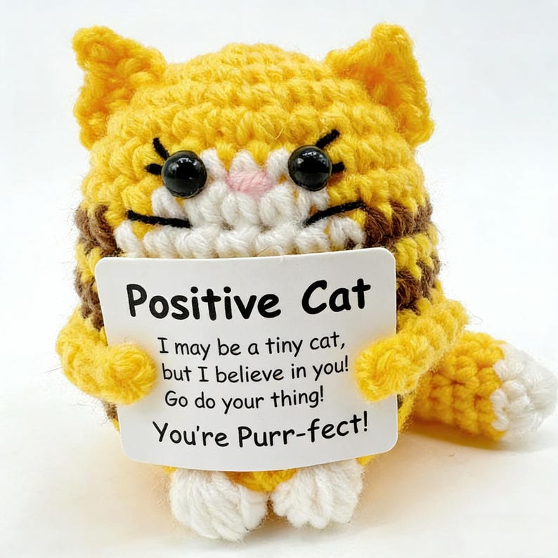 Emotional Support Desk Buddy, Custom Crochet Cat Doll, Funny Coworker Gift, Pawsitive Affirmation Decor, Cat Lover Gift, Cheer Up Gift