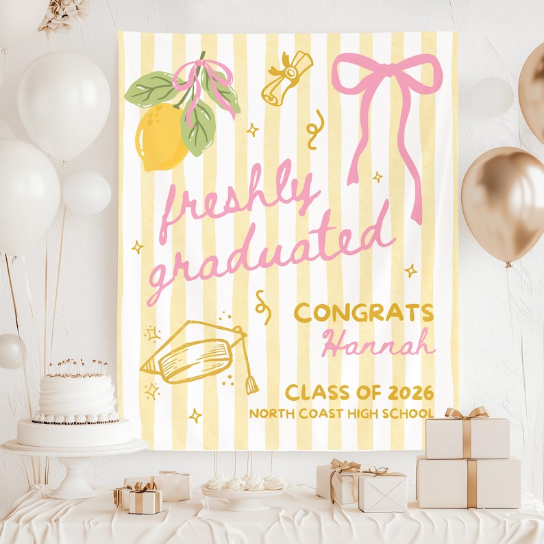 Custom Freshly Graduated Banner, 2026 Graduation Backdrop, Graduation Party Decorations, Class of 2026 Sign, Graduation Party Welcome