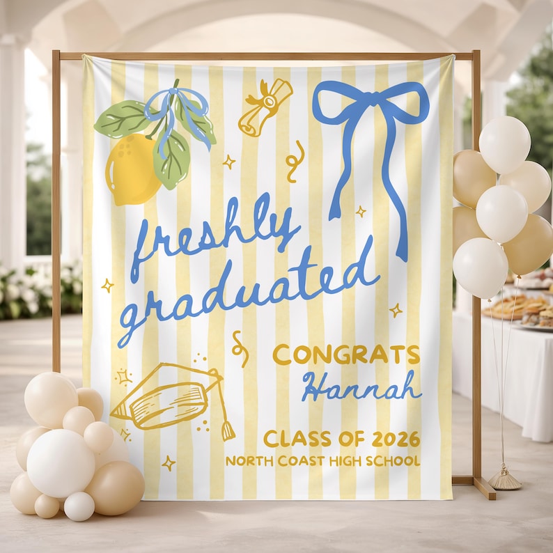Custom Freshly Graduated Banner, 2026 Graduation Backdrop, Graduation Party Decorations, Class of 2026 Sign, Graduation Party Welcome