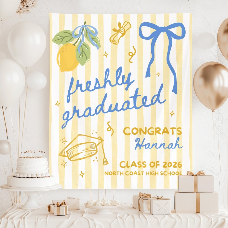 Custom Freshly Graduated Banner, 2026 Graduation Backdrop, Graduation Party Decorations, Class of 2026 Sign, Graduation Party Welcome