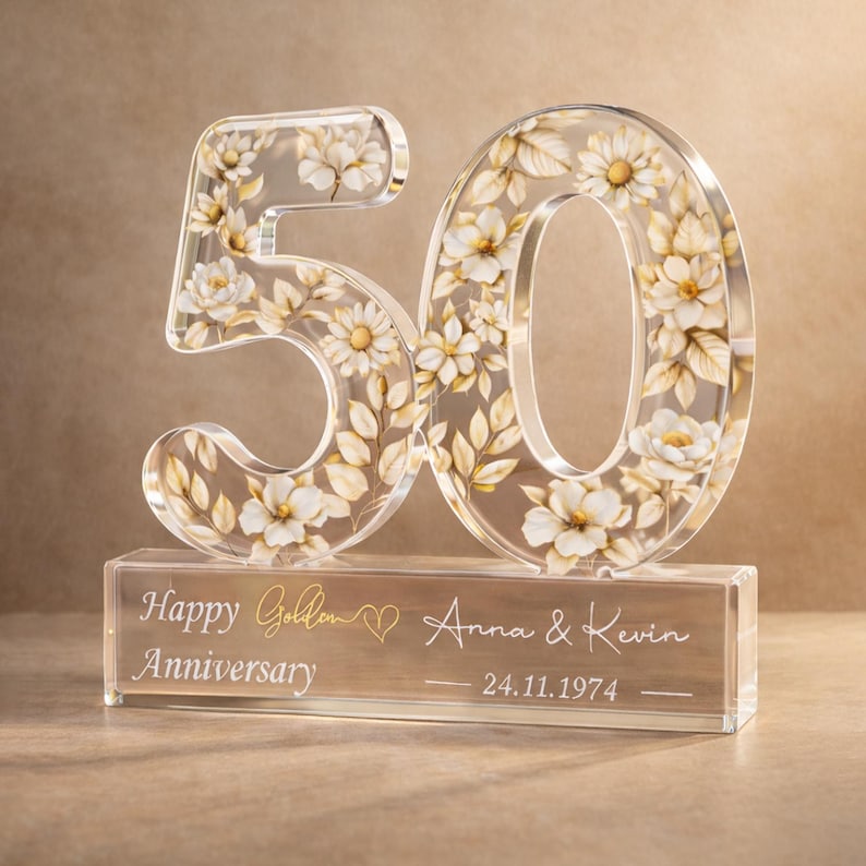 Personalized 50th Anniversary Gift, Golden Anniversary Block, Anniversary Gifts, 50th Anniversary Gift for Husband Wife Parents