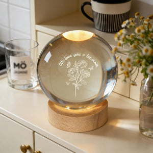 Custom Family Birth Flowers Lamp,Mother s Gifts for Grandma Mom Nana,Personalized Floral Crystal Ball Night Ligh with Your Name,Gift for Her