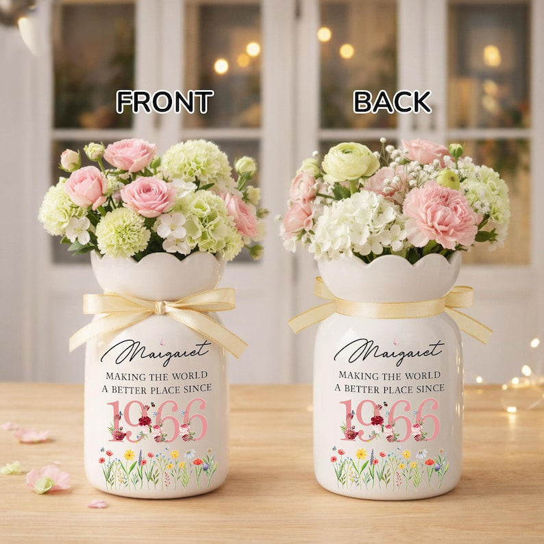 60th Birthday Flower Vase, 60th Birthday Gift For Women, Birthday Gifts for Sister, Besties Gift, Birthday Gift for Her, 1966 Floral Vase