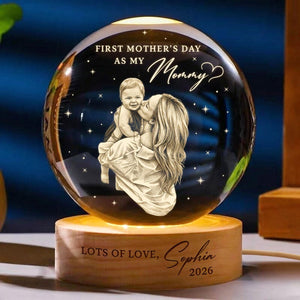 First Mother's Day Photo Crystal Ball Night Light, Personalised Mum Gift New Mum Gift 1st Mothers Day Present from Baby Keepsake, Mama Mom