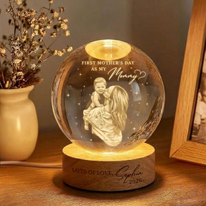 First Mother's Day Photo Crystal Ball Night Light, Personalised Mum Gift New Mum Gift 1st Mothers Day Present from Baby Keepsake, Mama Mom