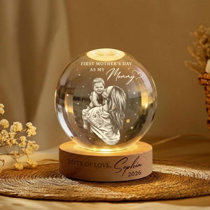 First Mother's Day Photo Crystal Ball Night Light, Personalised Mum Gift New Mum Gift 1st Mothers Day Present from Baby Keepsake, Mama Mom