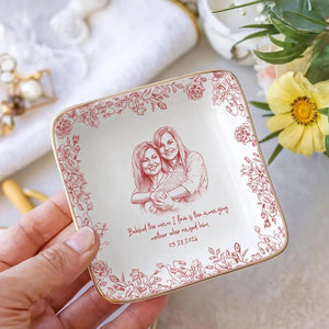 Personalized Mom Photo Jewelry Dish, Mother Of The Bride Gift, Custom Mom Ring Dish, Wedding Day Gift For Mom, Floral Trinket Dish