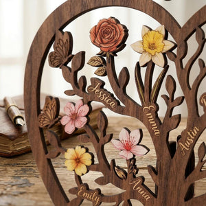 Personalized Family Tree Wooden Sign with Names | Heart Wood Decor | Mother's Day Gift