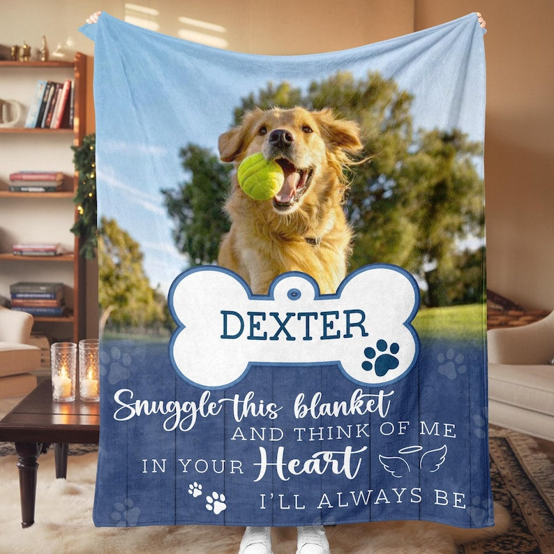 Personalized Dog Photo Memorial Blanket, Pet Loss Remembrance Gift For Dog Mom Dad