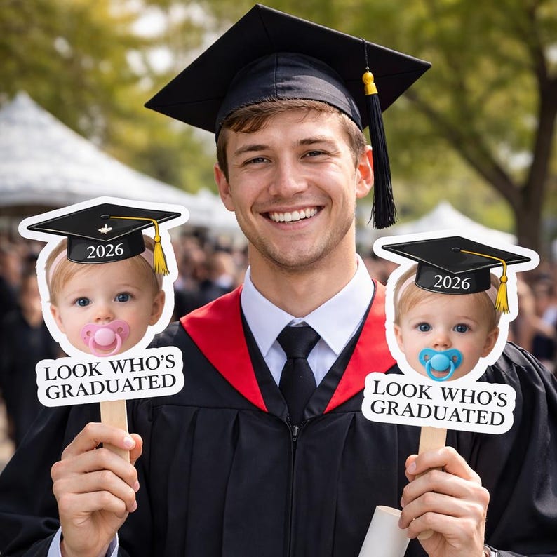 Custom Vintage Childhood Photo Graduation Gift Personalized Graduation Fan, Class Of 2026 Funny Face Prop, Senior Ceremony Hand Fan