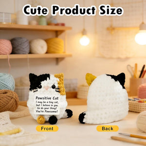 Handmade Crochet Calico Cat Plush | Positive Energy Desk Buddy | Emotional Support Stuffed Animal