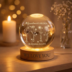 Personalized Grandma's Garden Crystal Ball Nightlight, Custom Family Birth Month Flowers Nightlight, Mother's Day Gift for Mom, Grandma Gift