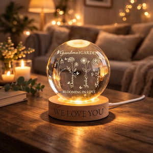 Personalized Grandma's Garden Crystal Ball Nightlight, Custom Family Birth Month Flowers Nightlight, Mother's Day Gift for Mom, Grandma Gift