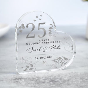 Personalised 25th Wedding Anniversary Gift, Silver Anniversary Plaque for Mum Dad Grandparents, Polished Acrylic