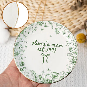 Personalized Mom Toile De Jouy Jewelry Tray, Grandma Ceramic Trinket Tray, Thank You Mom, Mothers Day Ring Dish Gift, Mom Gift from Daughter