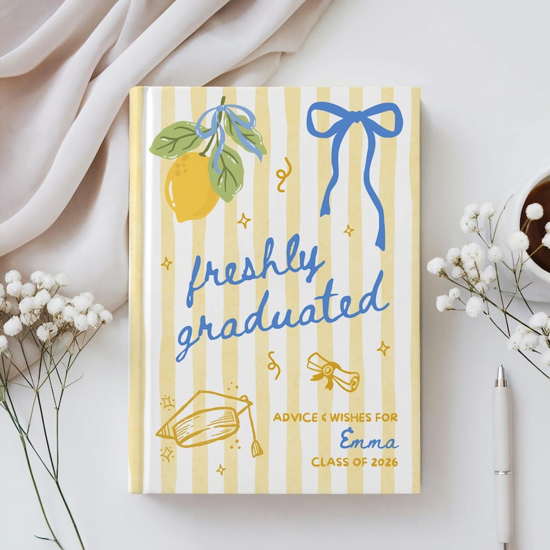 Personalized Freshly Graduated Book, Custom Graduation Guestbook, High School Graduation Messages, Book Lover Grad Party Book